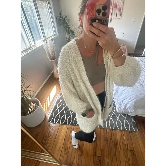 FRNCH Paris Anthropology Boucle Eyelash Cardigan Beige S/M - Picture 3 of 6